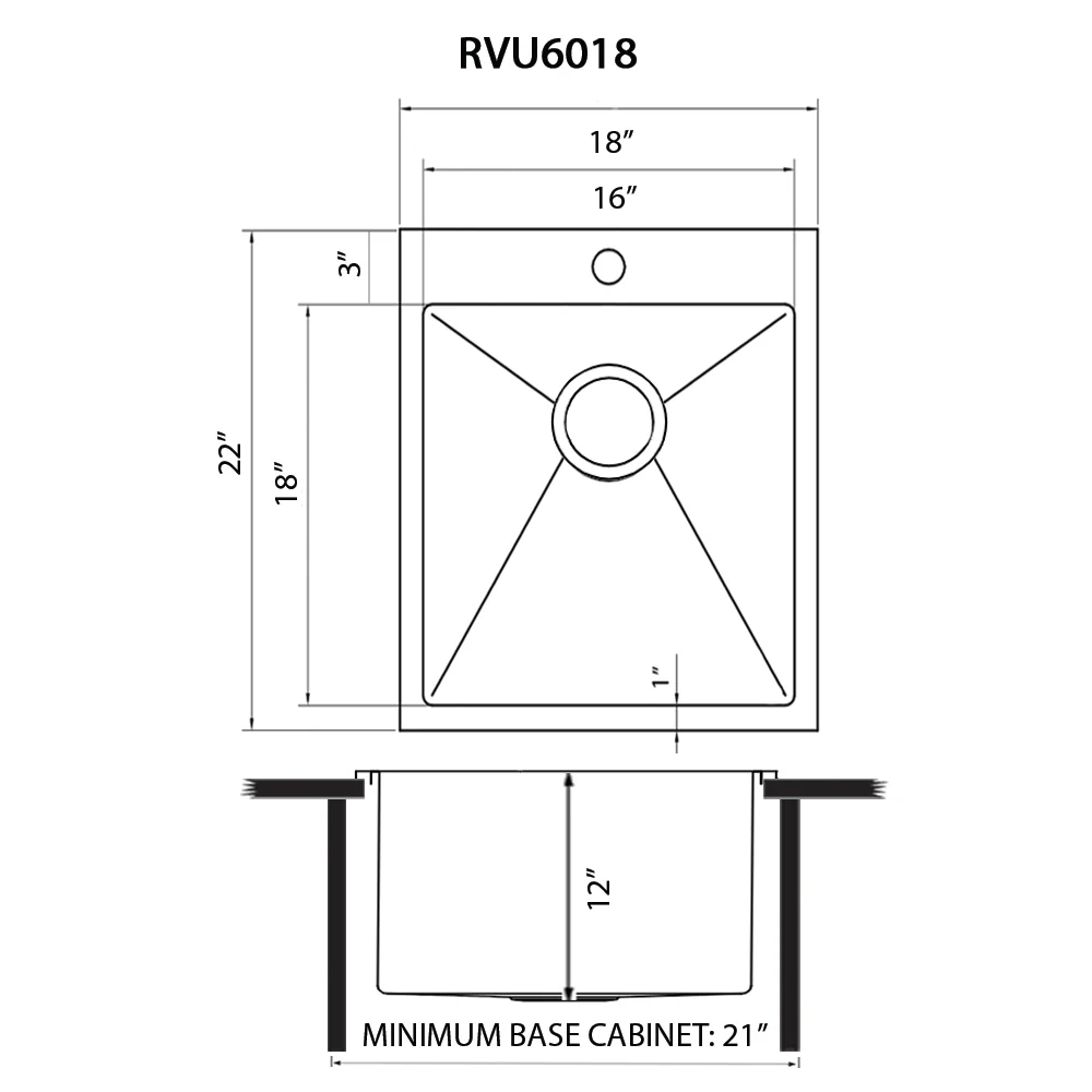 Topmount Laundry Utility Sink 18 x 22 x 12 '' Rounded Corners Deep 16 Gauge Stainless Steel - Image 6