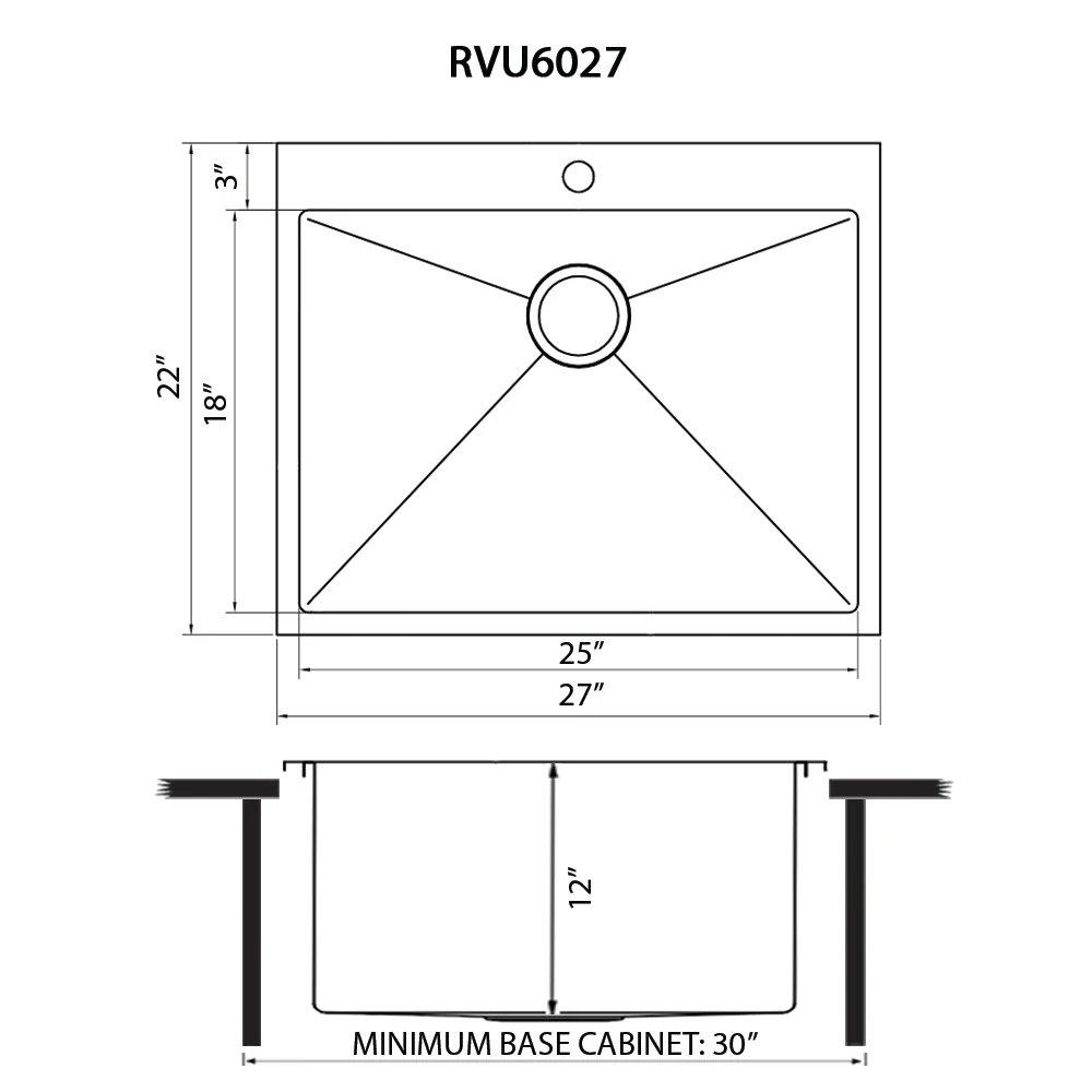 Topmount Laundry Utility Sink 27 x 22 x 12 '' Rounded Corners Deep 16 Gauge Stainless Steel - Image 5